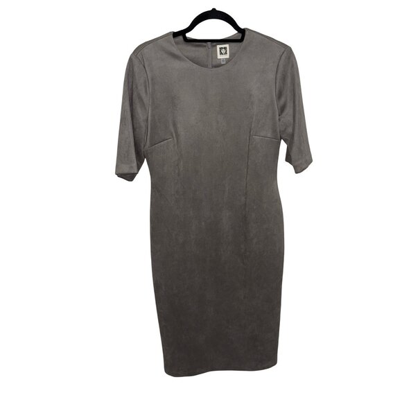 Anne Klein Women's Gray Faux Suede/Felt Midi Sheath Dress Sz 8 NWT - Picture 1 of 13